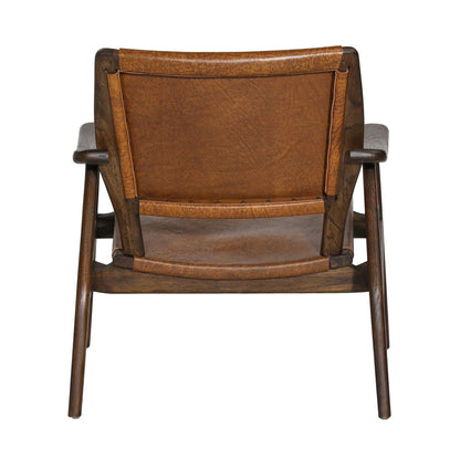 Medium Brown and Antique Brown Leather Genuine Leather and Teak Wood Chair 30 in Wide