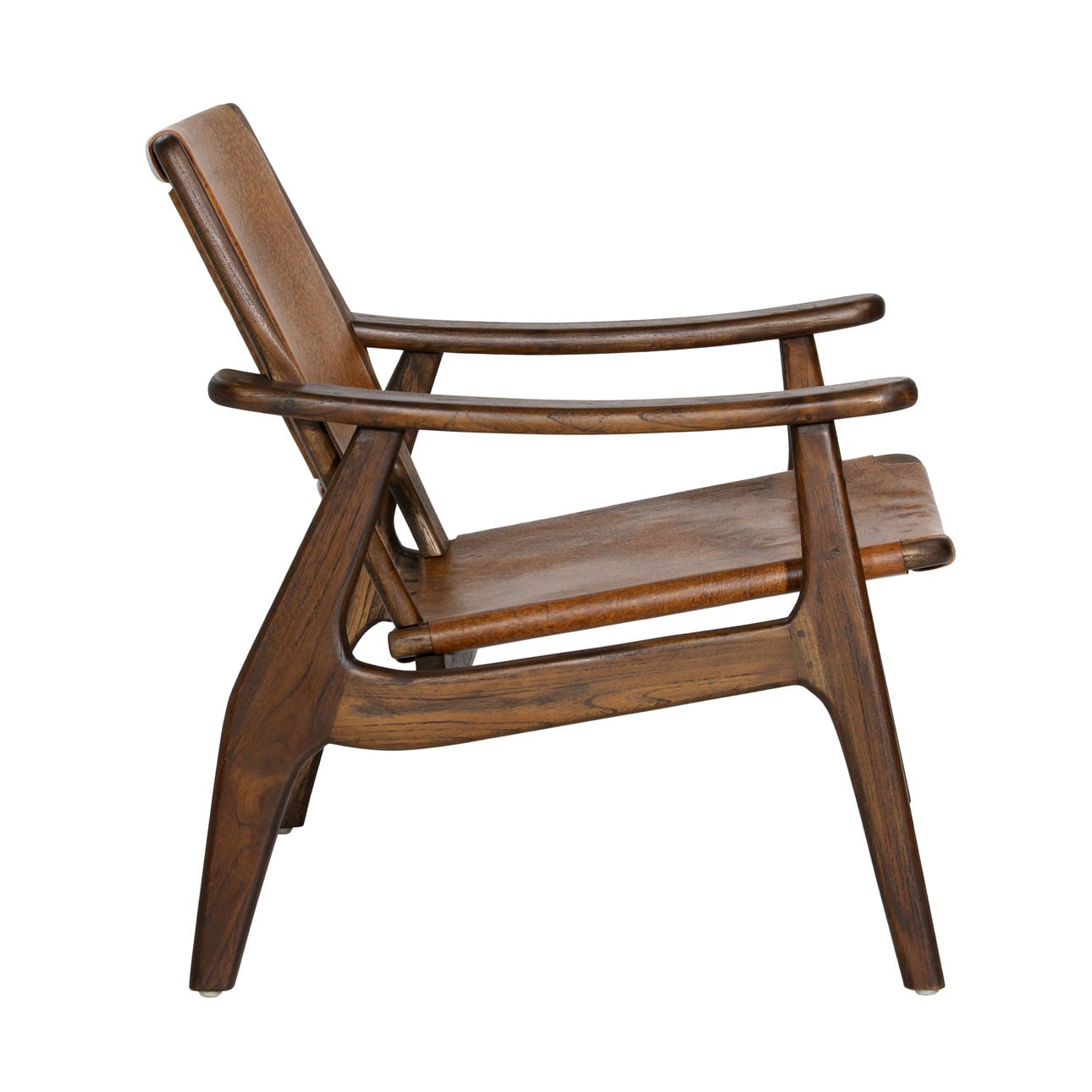 Medium Brown and Antique Brown Leather Genuine Leather and Teak Wood Chair 30 in Wide