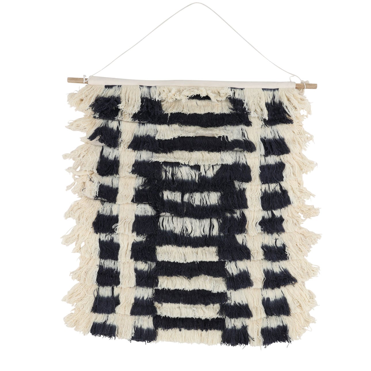 Black and Natural Wool Macrame 36 in Wide