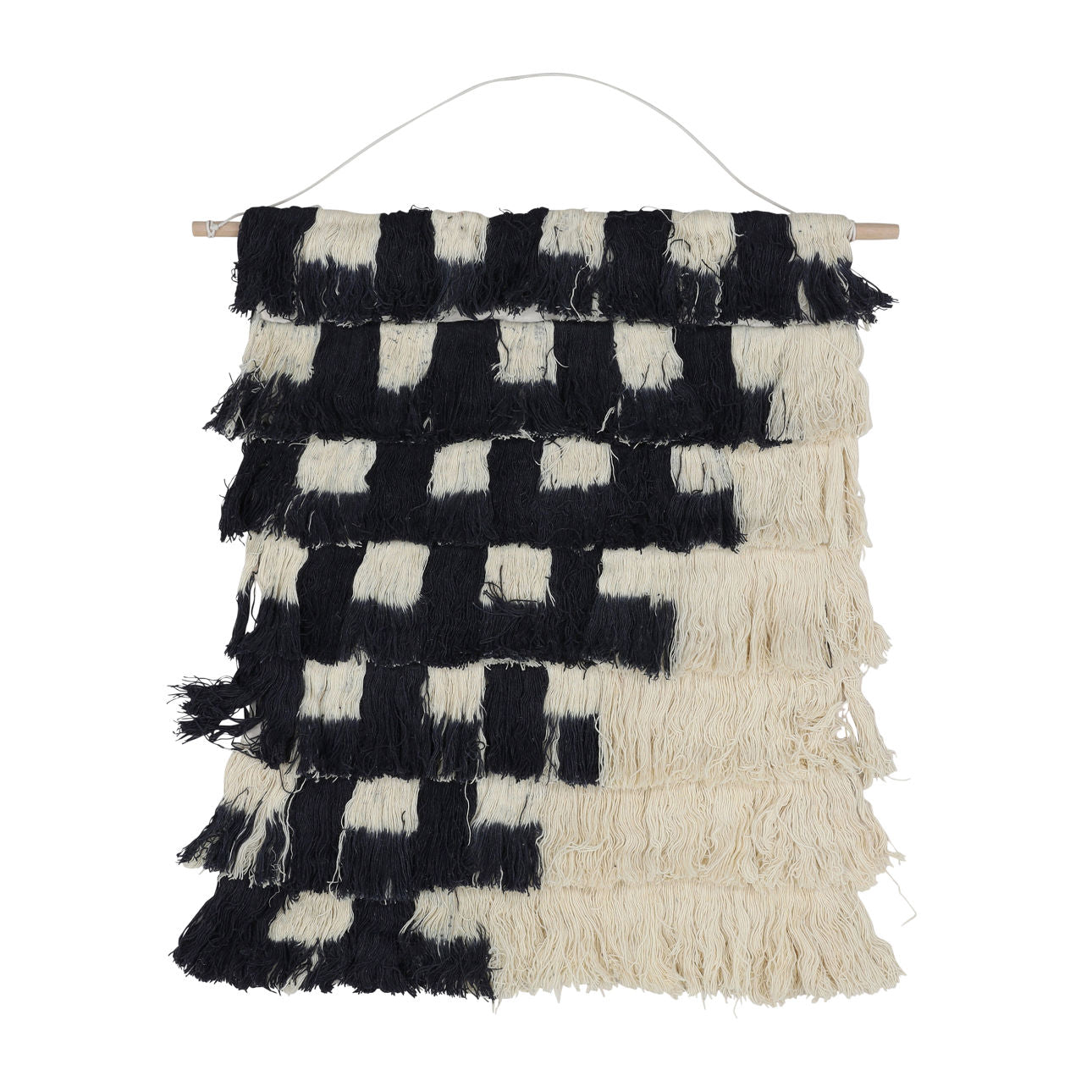 Black and Natural Wool Macrame 36 in Wide