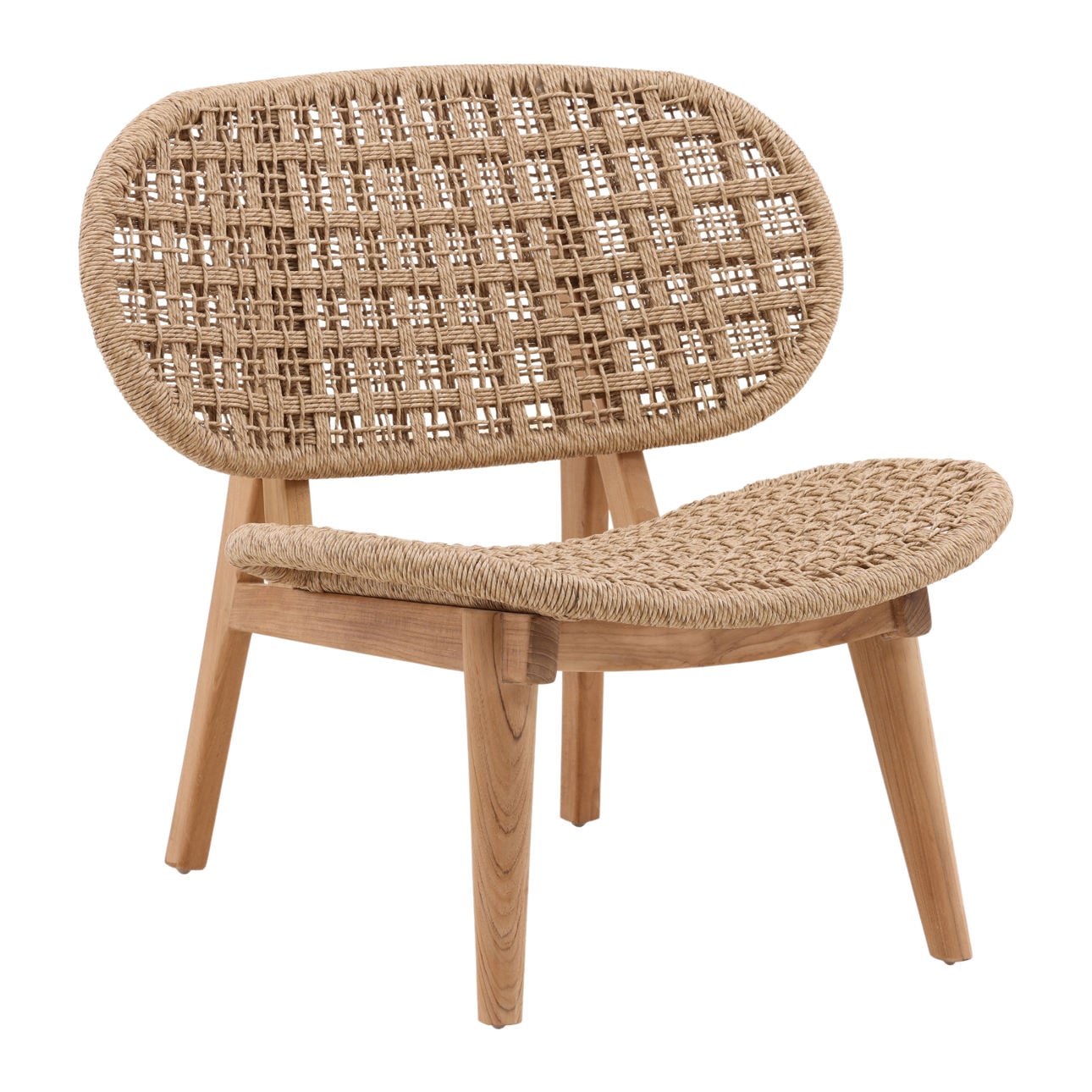 Natural Twisted Synthetic Wicker, Aluminum and Teak Wood Chair 31 in Wide