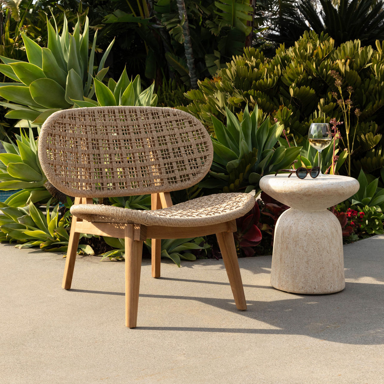 Natural Twisted Synthetic Wicker, Aluminum and Teak Wood Chair 31 in Wide