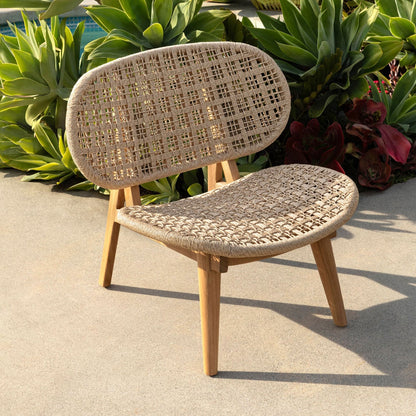 Natural Twisted Synthetic Wicker, Aluminum and Teak Wood Chair 31 in Wide