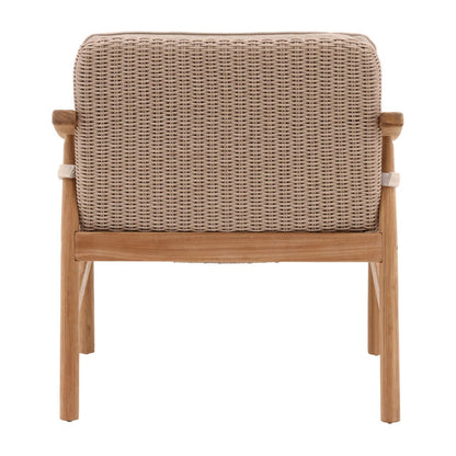 Beige and Natural Outdoor Performance Linen, Twisted Synthetic Wicker, Aluminum and Teak Wood Chair 28 in Wide