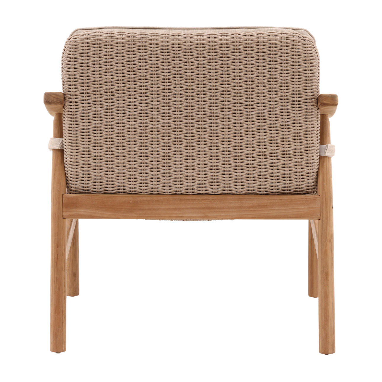 Beige and Natural Outdoor Performance Linen, Twisted Synthetic Wicker, Aluminum and Teak Wood Chair 28 in Wide