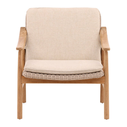 Beige and Natural Outdoor Performance Linen, Twisted Synthetic Wicker, Aluminum and Teak Wood Chair 28 in Wide