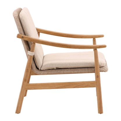 Beige and Natural Outdoor Performance Linen, Twisted Synthetic Wicker, Aluminum and Teak Wood Chair 28 in Wide