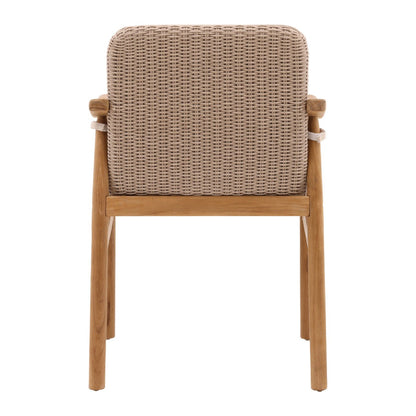 Beige and Natural Outdoor Performance Linen, Twisted Synthetic Wicker and Teak Wood Chair 23 in Wide