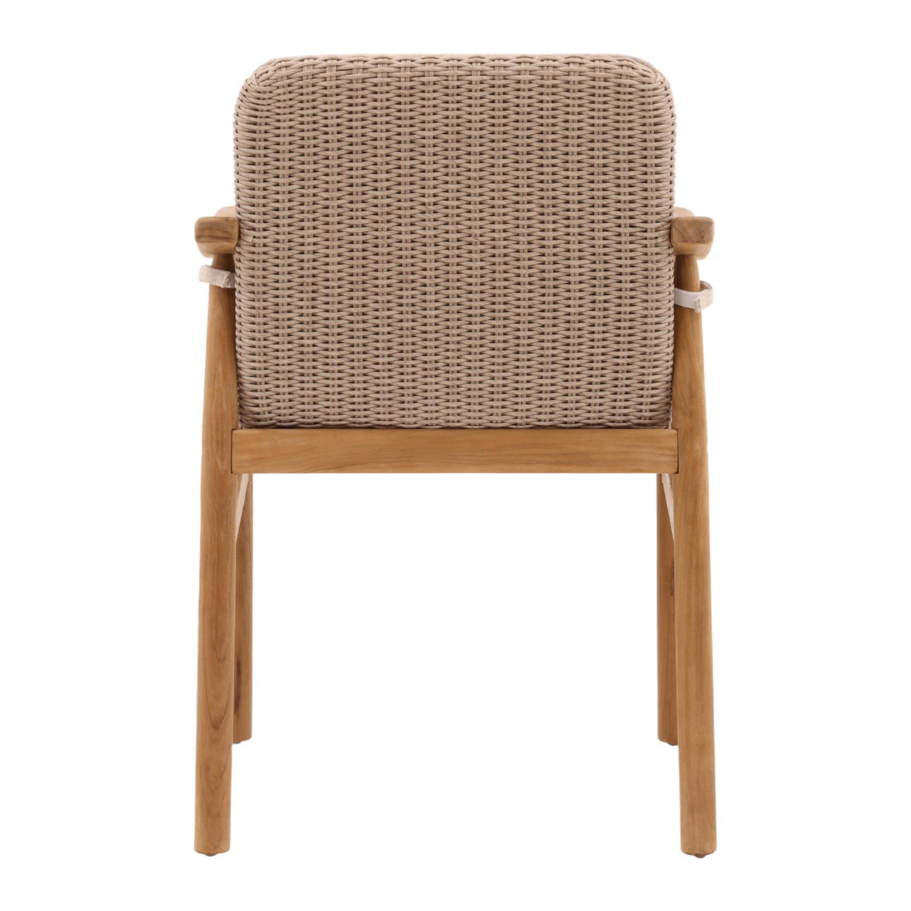 Beige and Natural Outdoor Performance Linen, Twisted Synthetic Wicker and Teak Wood Chair 23 in Wide