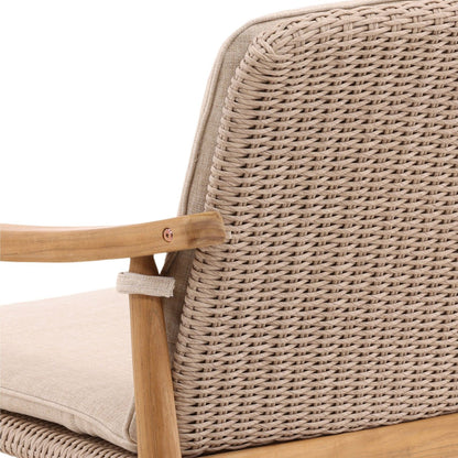 Beige and Natural Outdoor Performance Linen, Twisted Synthetic Wicker and Teak Wood Chair 23 in Wide