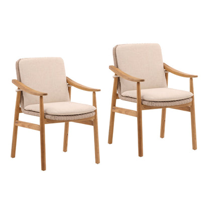 Beige and Natural Outdoor Performance Linen, Twisted Synthetic Wicker and Teak Wood Chair 23 in Wide