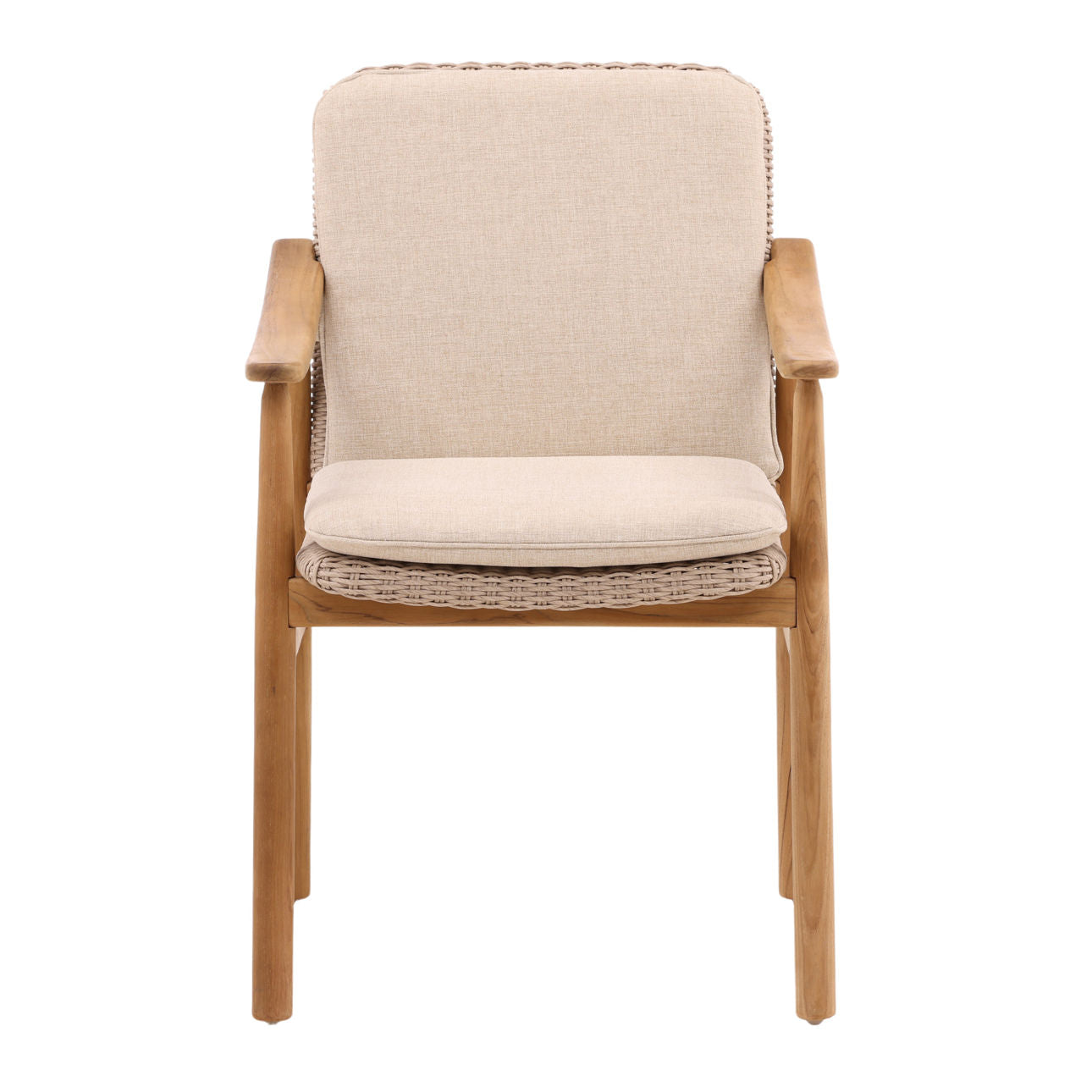 Beige and Natural Outdoor Performance Linen, Twisted Synthetic Wicker and Teak Wood Chair 23 in Wide