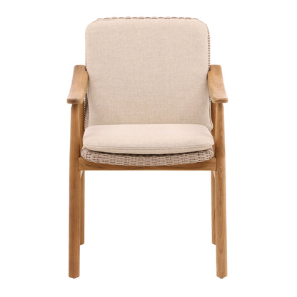 Beige and Natural Outdoor Performance Linen, Twisted Synthetic Wicker and Teak Wood Chair 23 in Wide