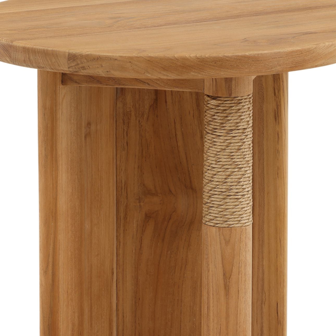 Natural Teak Wood and Twisted Synthetic Wicker Table 20 in Wide
