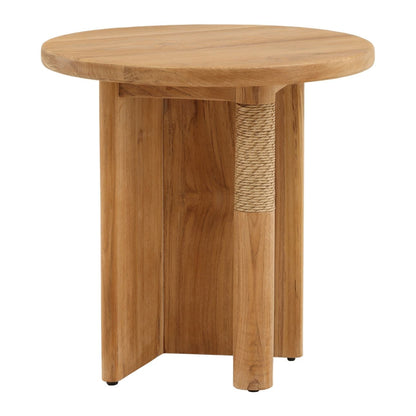 Natural Teak Wood and Twisted Synthetic Wicker Table 20 in Wide