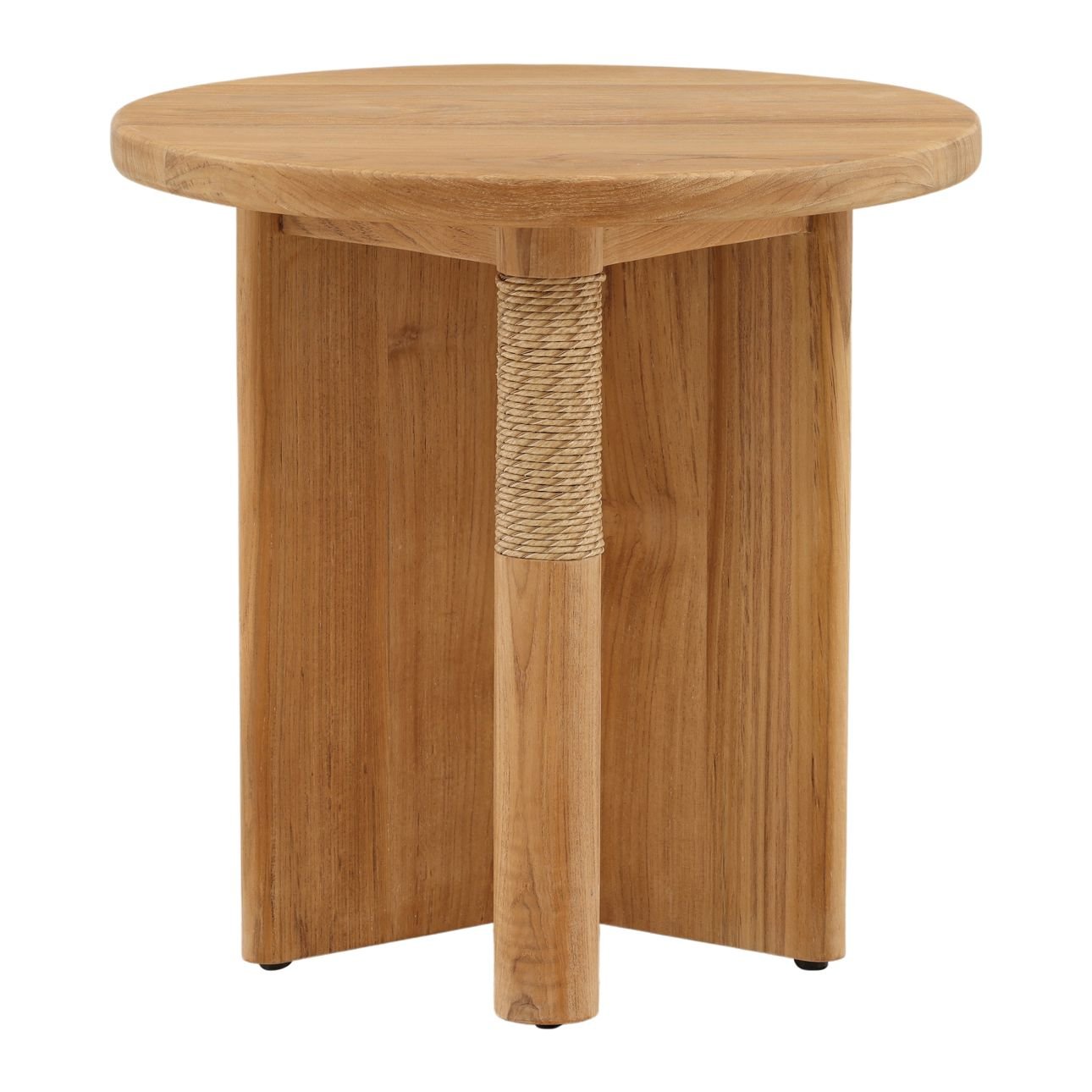 Natural Teak Wood and Twisted Synthetic Wicker Table 20 in Wide