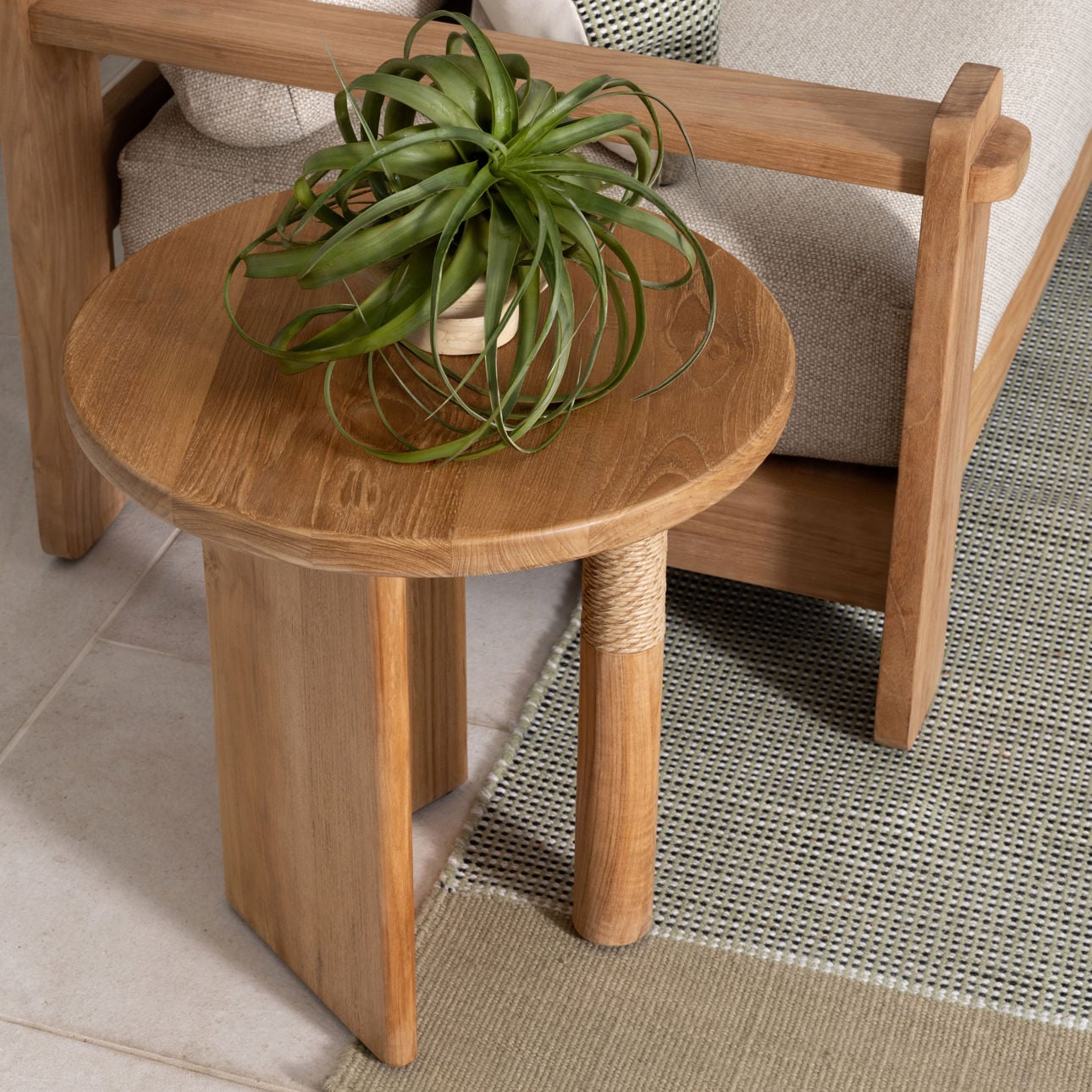 Natural Teak Wood and Twisted Synthetic Wicker Table 20 in Wide