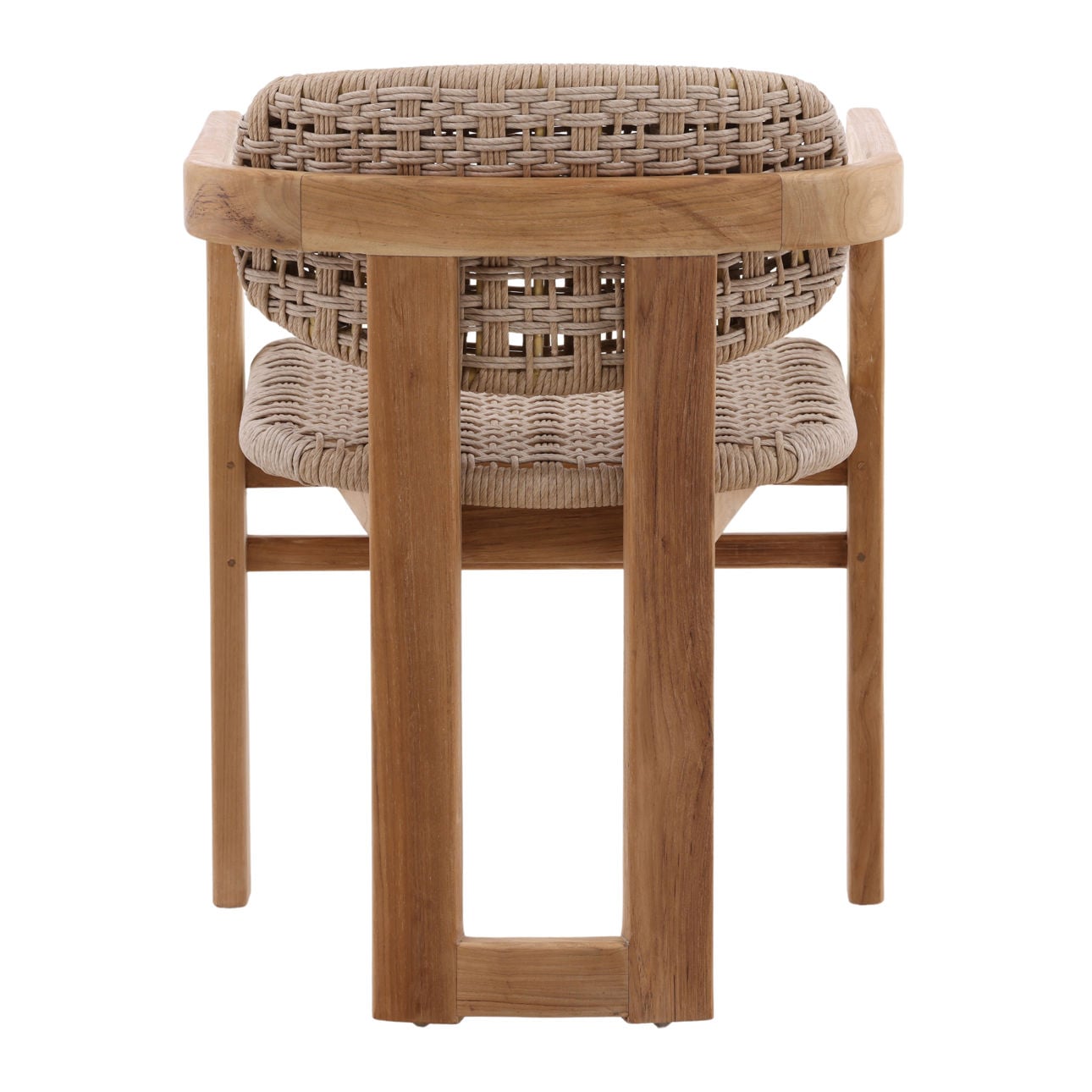 Beige and Natural Twisted Synthetic Wicker, Aluminum and Teak Wood Chair 22 in Wide