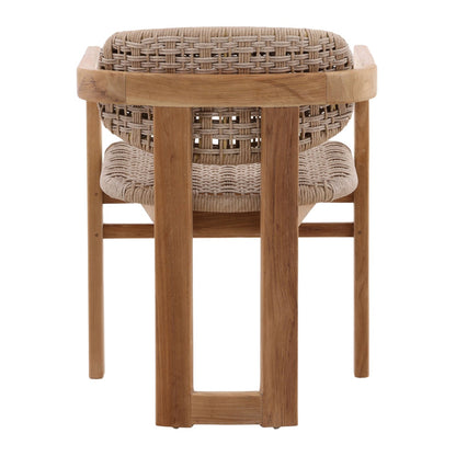 Beige and Natural Twisted Synthetic Wicker, Aluminum and Teak Wood Chair 22 in Wide