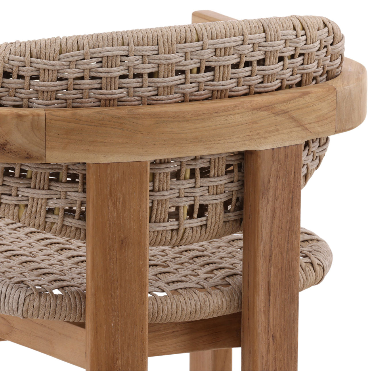 Beige and Natural Twisted Synthetic Wicker, Aluminum and Teak Wood Chair 22 in Wide
