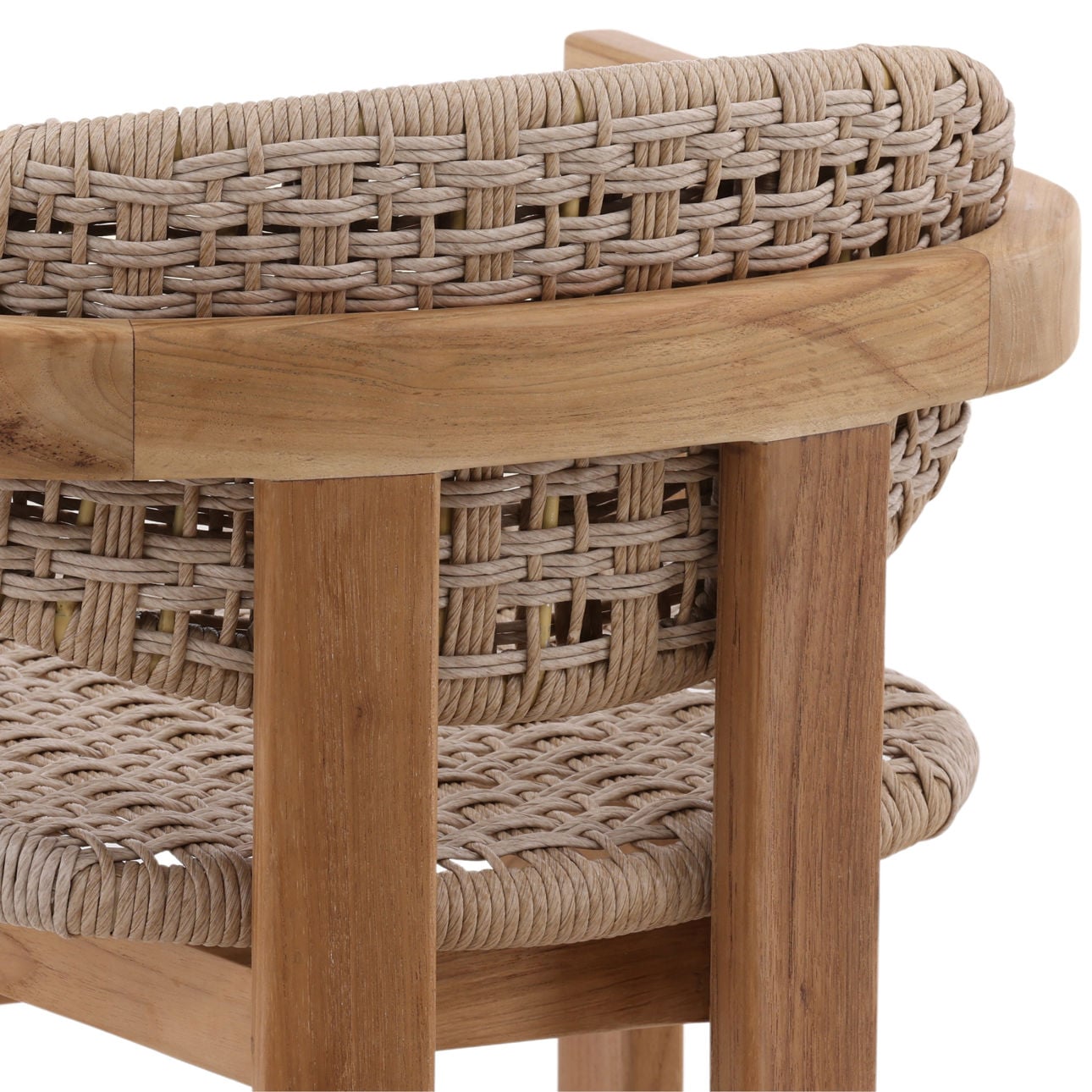 Beige and Natural Twisted Synthetic Wicker, Aluminum and Teak Wood Chair 22 in Wide