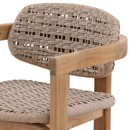Beige and Natural Twisted Synthetic Wicker, Aluminum and Teak Wood Chair 22 in Wide