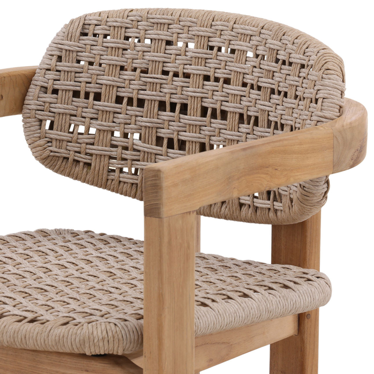 Beige and Natural Twisted Synthetic Wicker, Aluminum and Teak Wood Chair 22 in Wide