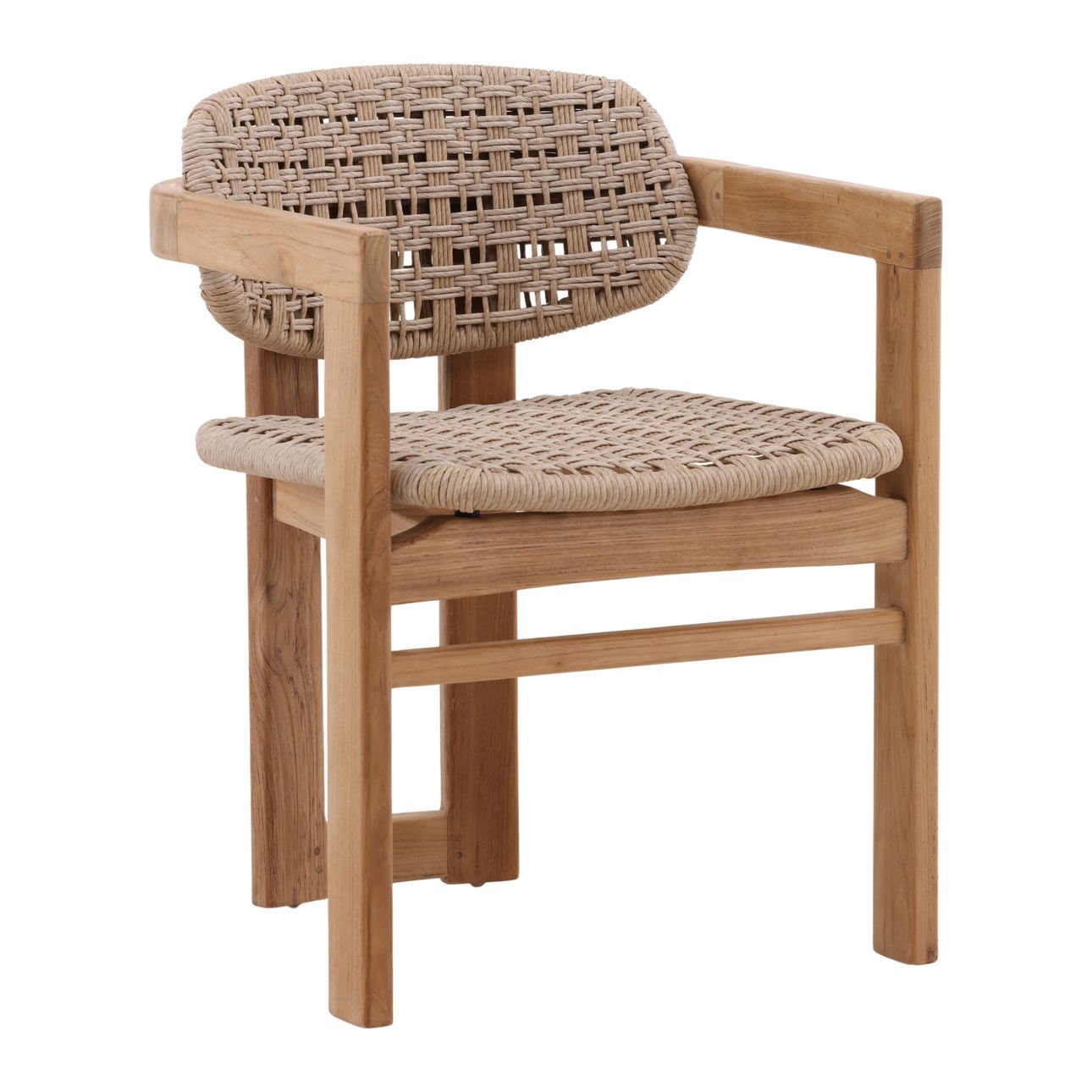 Beige and Natural Twisted Synthetic Wicker, Aluminum and Teak Wood Chair 22 in Wide