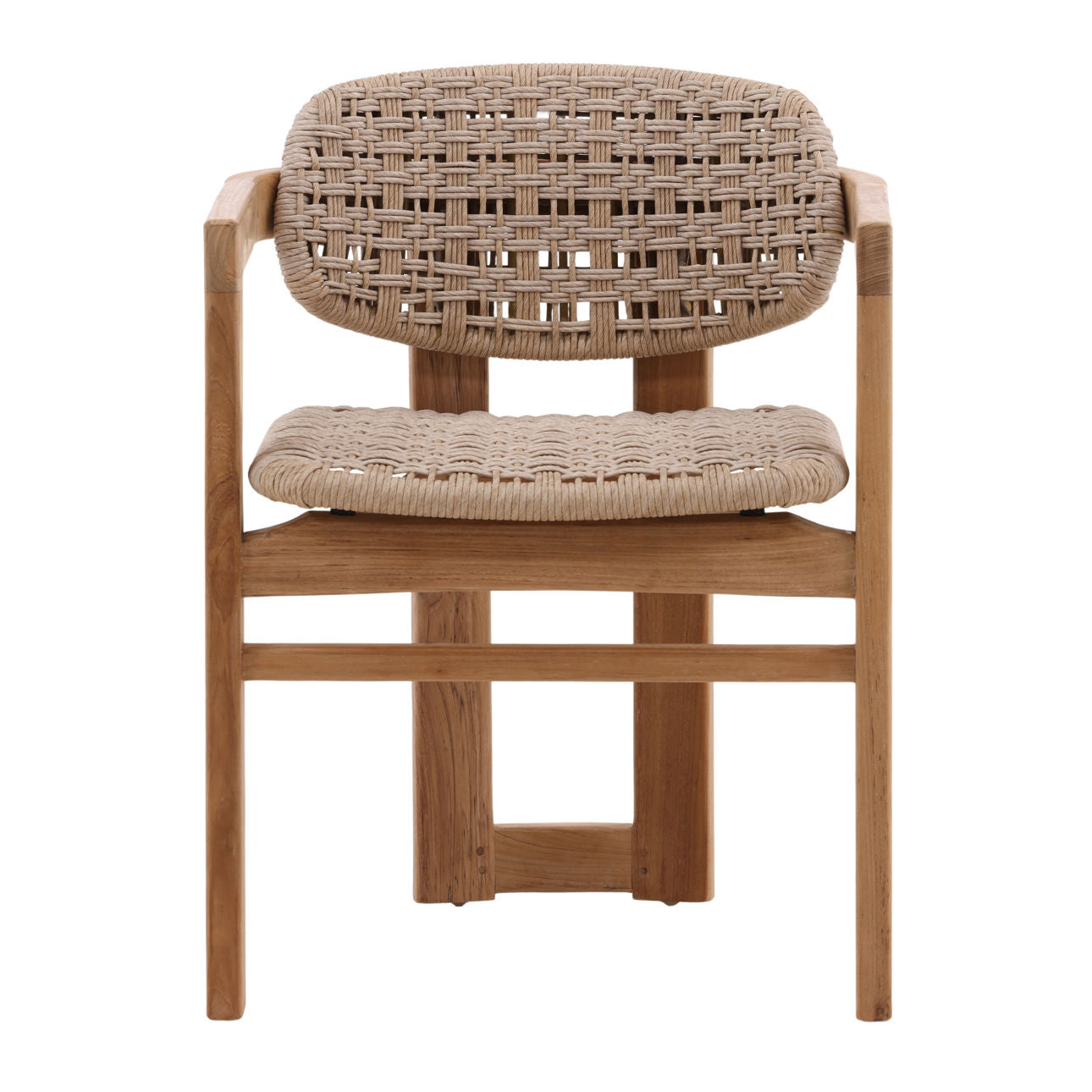 Beige and Natural Twisted Synthetic Wicker, Aluminum and Teak Wood Chair 22 in Wide