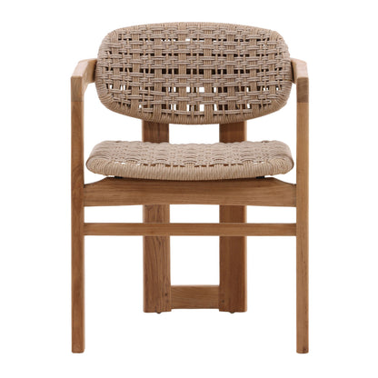 Beige and Natural Twisted Synthetic Wicker, Aluminum and Teak Wood Chair 22 in Wide
