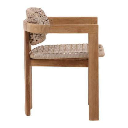 Beige and Natural Twisted Synthetic Wicker, Aluminum and Teak Wood Chair 22 in Wide