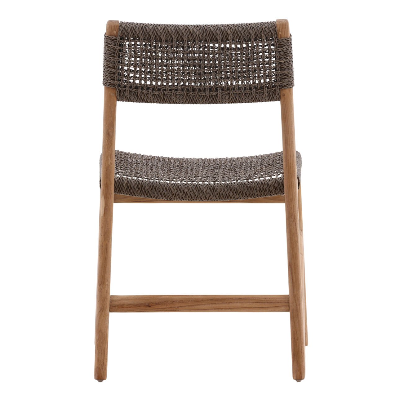 Grey and Natural Braided Synthetic Wicker and Teak Wood Chair 19 in Wide