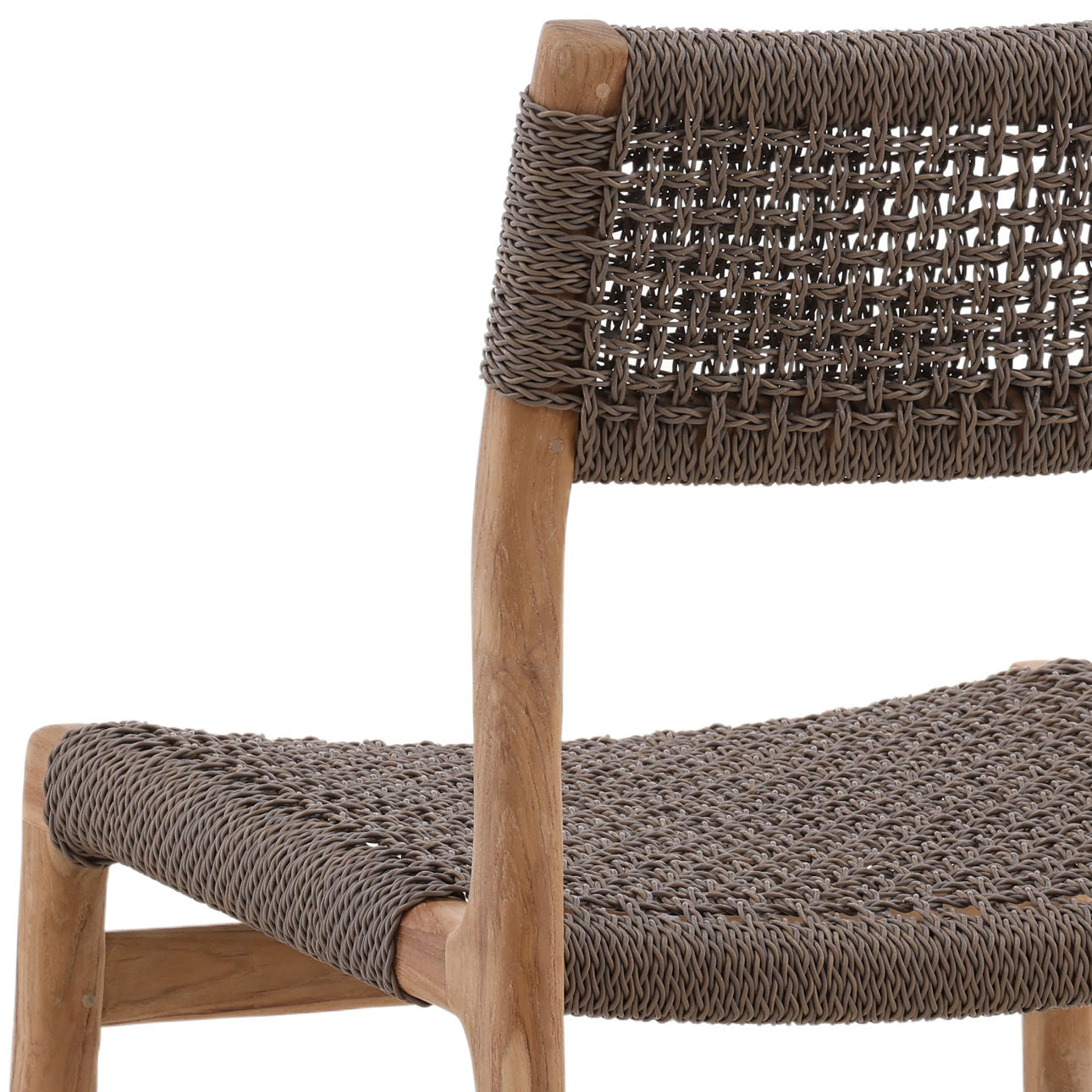 Grey and Natural Braided Synthetic Wicker and Teak Wood Chair 19 in Wide