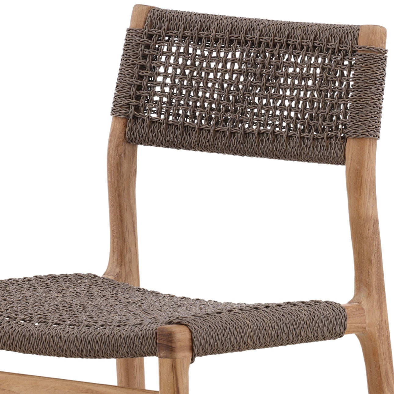 Grey and Natural Braided Synthetic Wicker and Teak Wood Chair 19 in Wide