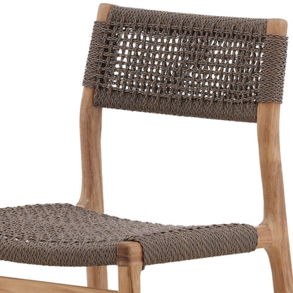 Grey and Natural Braided Synthetic Wicker and Teak Wood Chair 19 in Wide