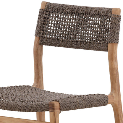 Grey and Natural Braided Synthetic Wicker and Teak Wood Chair 19 in Wide