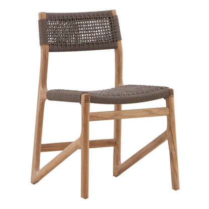 Grey and Natural Braided Synthetic Wicker and Teak Wood Chair 19 in Wide