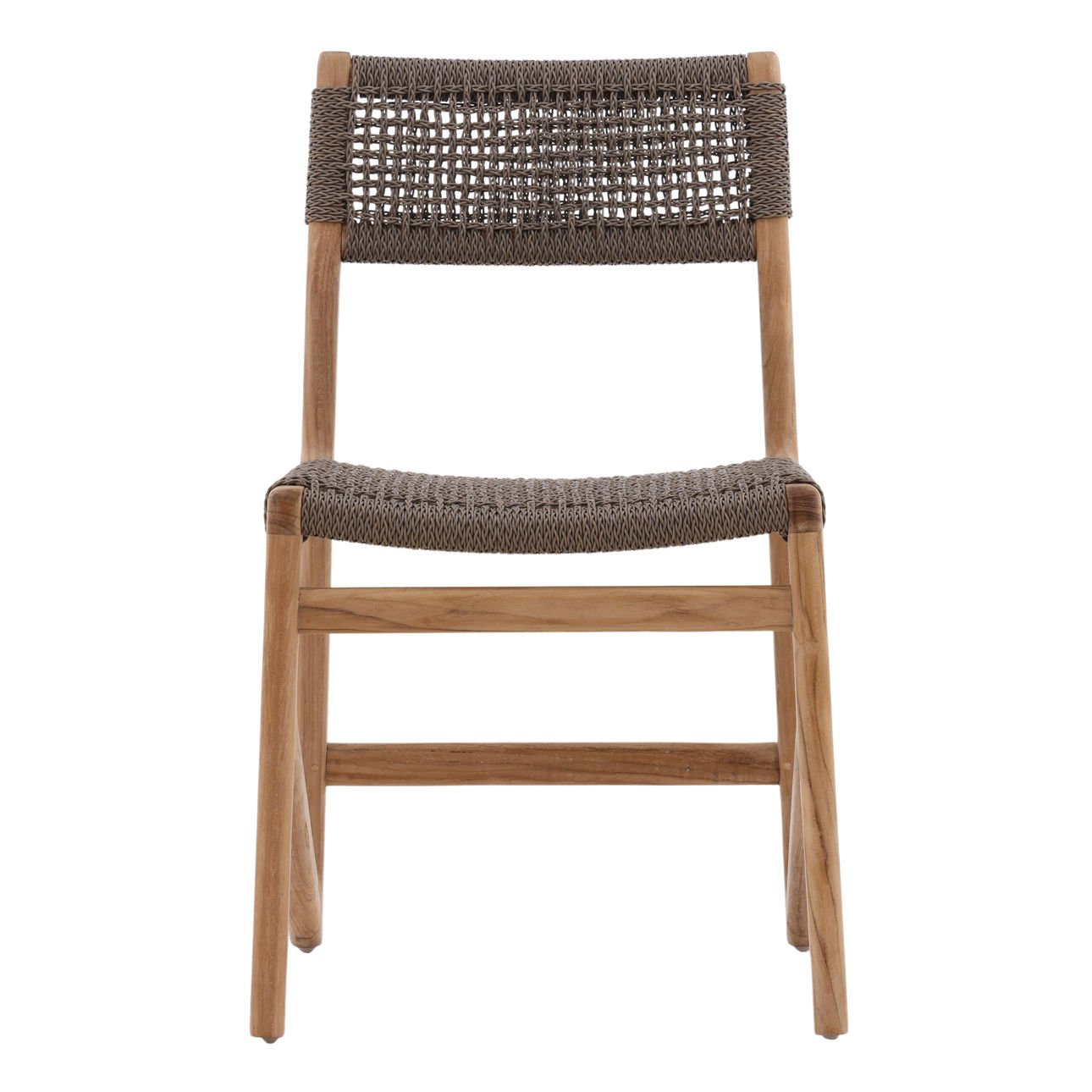 Grey and Natural Braided Synthetic Wicker and Teak Wood Chair 19 in Wide