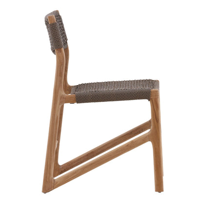 Grey and Natural Braided Synthetic Wicker and Teak Wood Chair 19 in Wide