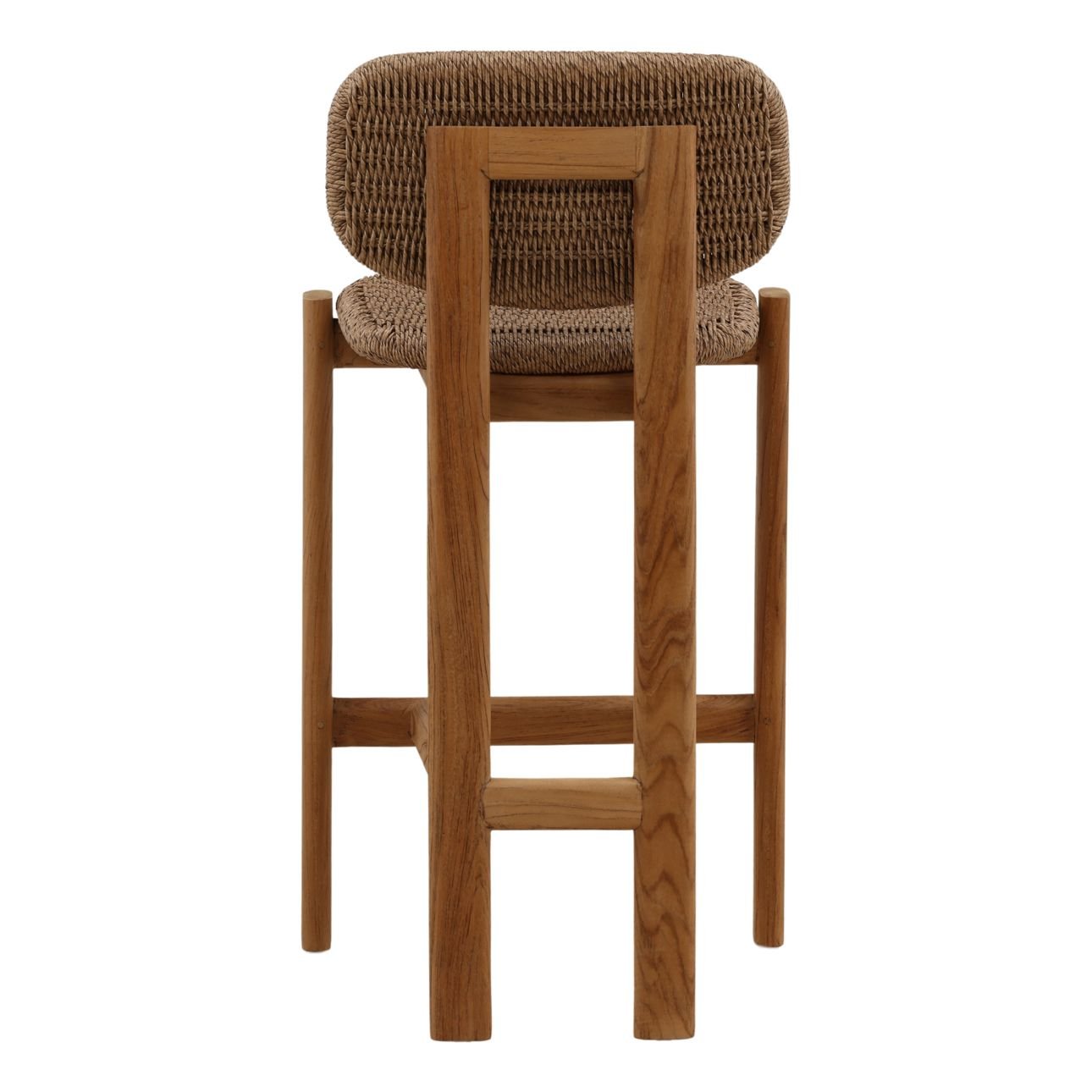 Light Brown and Natural Twisted Synthetic Wicker, Aluminum and Teak Wood Stool 18.5 in Wide