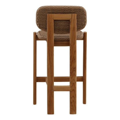 Light Brown and Natural Twisted Synthetic Wicker, Aluminum and Teak Wood Stool 18.5 in Wide