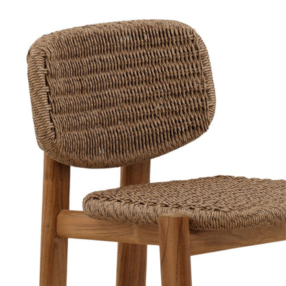 Light Brown and Natural Twisted Synthetic Wicker, Aluminum and Teak Wood Stool 18.5 in Wide
