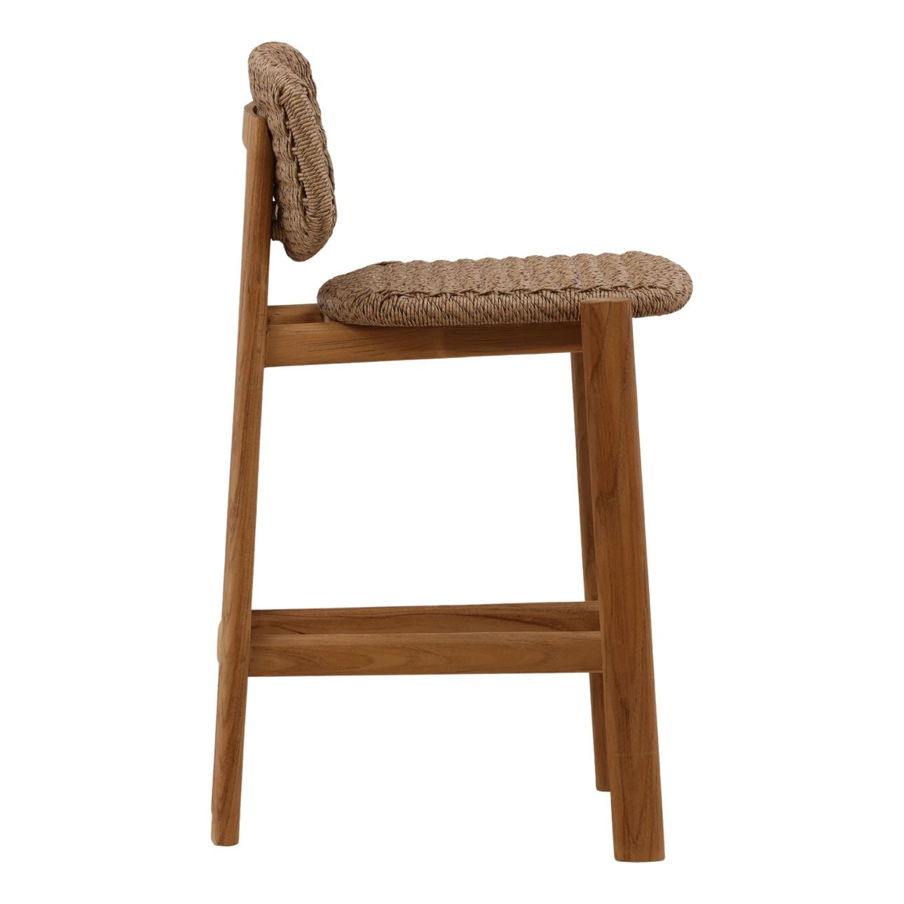 Light Brown and Natural Twisted Synthetic Wicker, Aluminum and Teak Wood Stool 18.5 in Wide