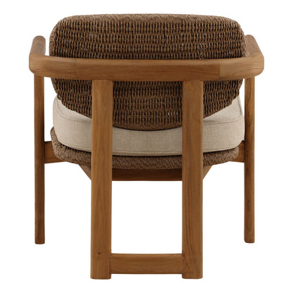 Sand and Light Brown Olefin, Twisted Synthetic Wicker, Aluminum and Teak Wood Chair 26.5 in Wide