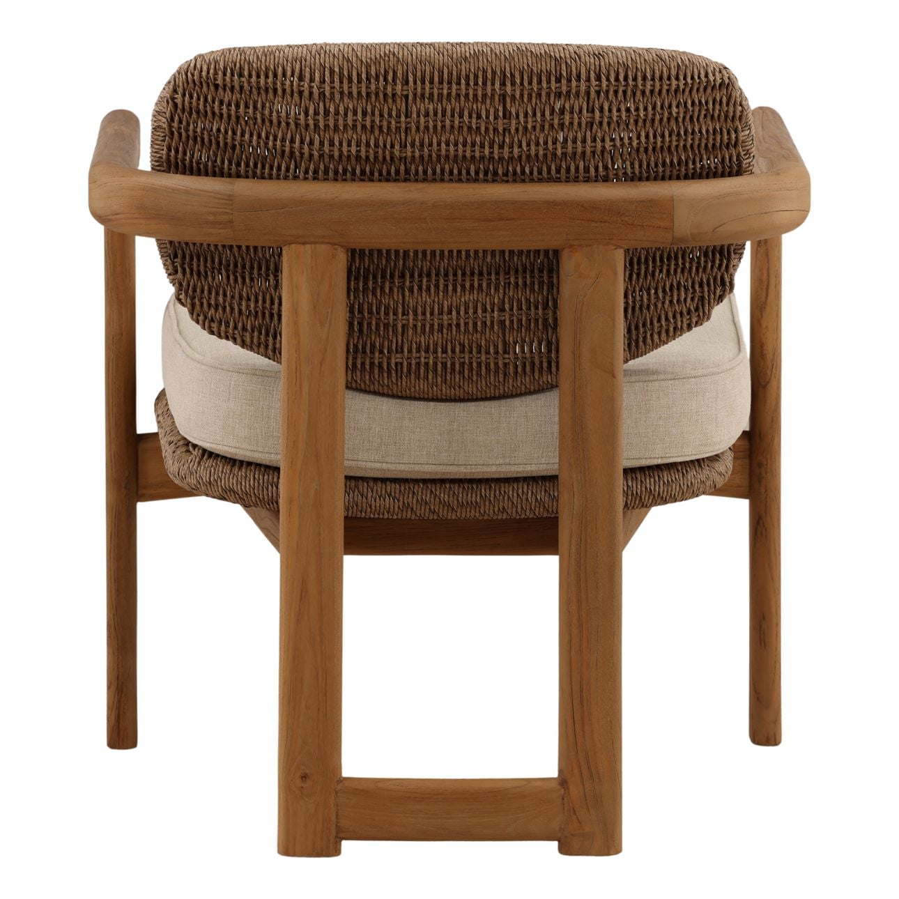 Sand and Light Brown Olefin, Twisted Synthetic Wicker, Aluminum and Teak Wood Chair 26.5 in Wide