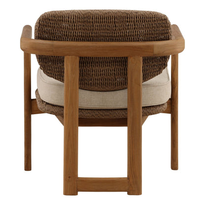 Sand and Light Brown Olefin, Twisted Synthetic Wicker, Aluminum and Teak Wood Chair 26.5 in Wide