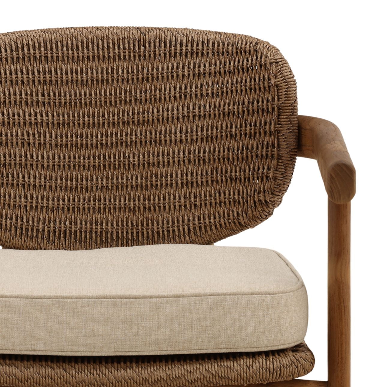 Sand and Light Brown Olefin, Twisted Synthetic Wicker, Aluminum and Teak Wood Chair 26.5 in Wide