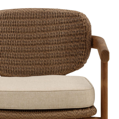 Sand and Light Brown Olefin, Twisted Synthetic Wicker, Aluminum and Teak Wood Chair 26.5 in Wide