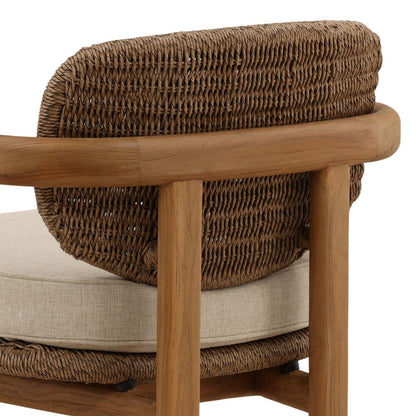 Sand and Light Brown Olefin, Twisted Synthetic Wicker, Aluminum and Teak Wood Chair 26.5 in Wide