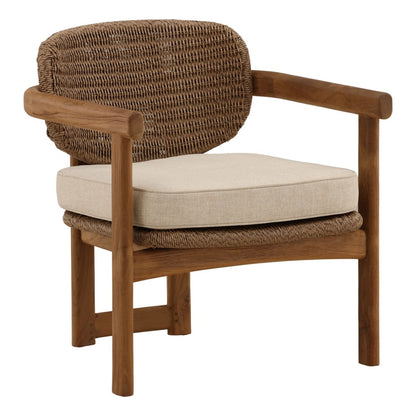 Sand and Light Brown Olefin, Twisted Synthetic Wicker, Aluminum and Teak Wood Chair 26.5 in Wide